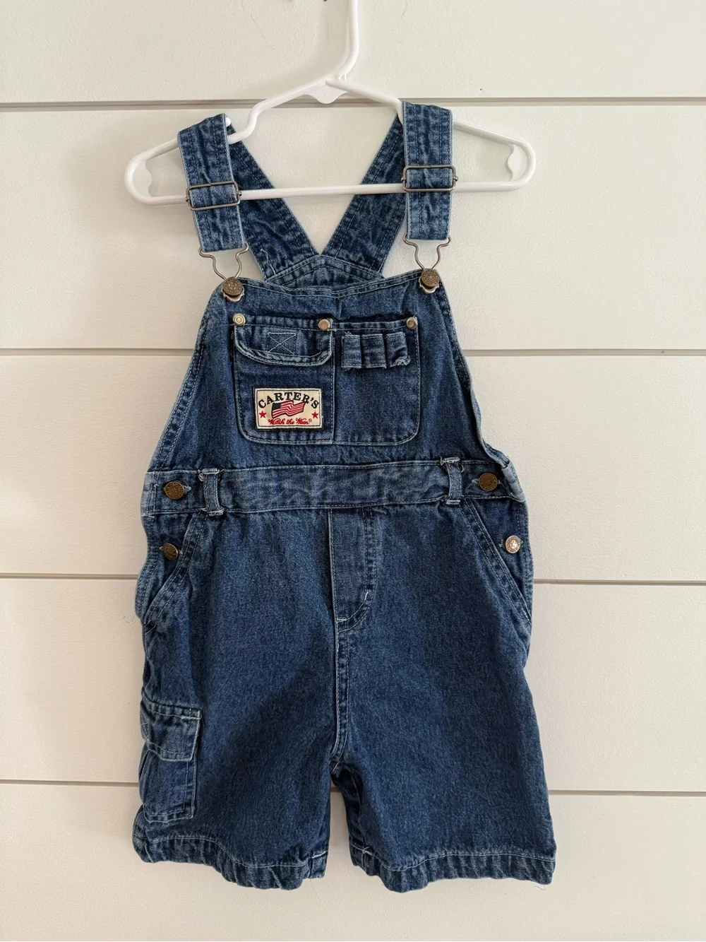 Vintage Carters Denim Overalls Shortalls Size 4T Patriotic Flag Classic